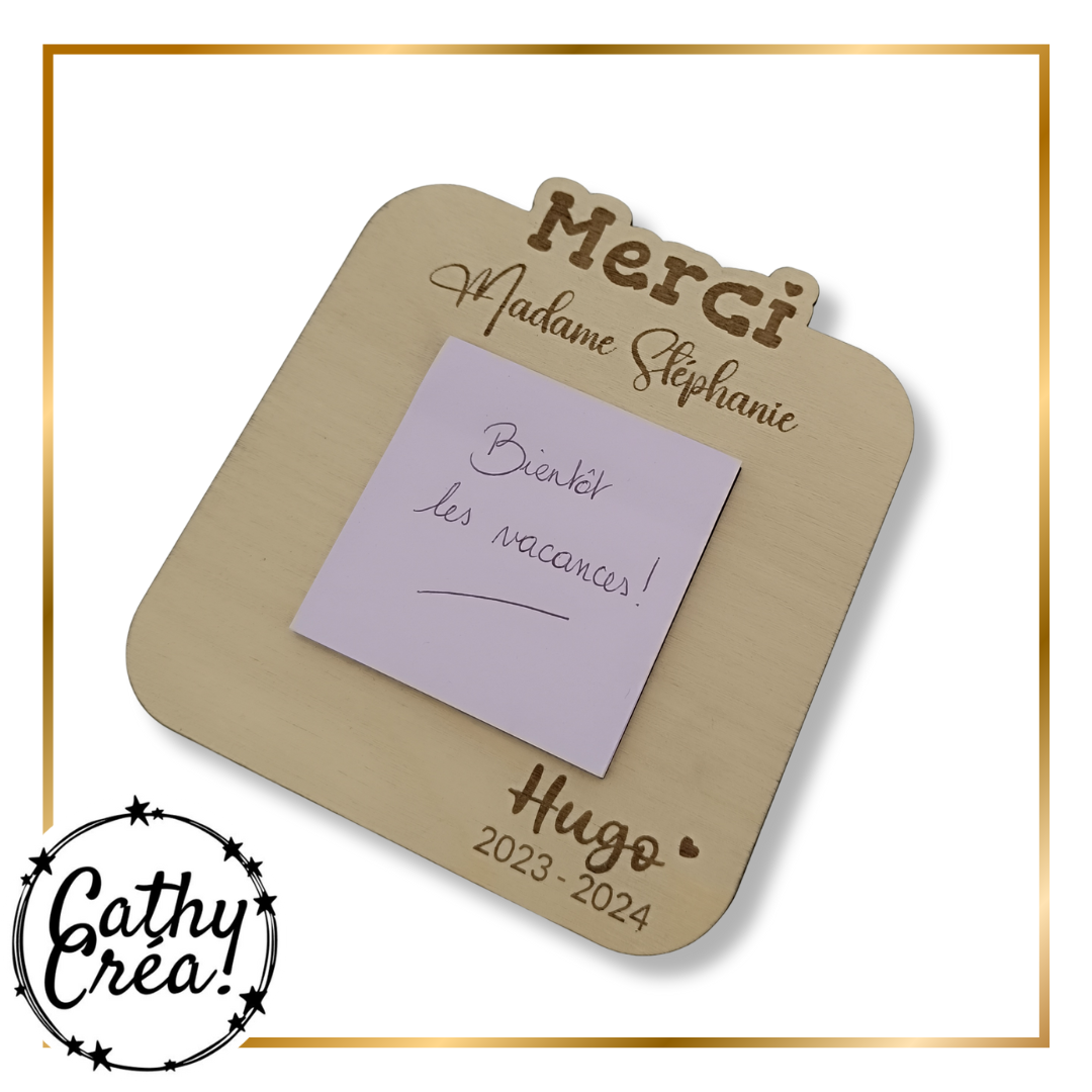 Support à Post-it personnalisé en bois – Cadeau pour maîtresse ou maître