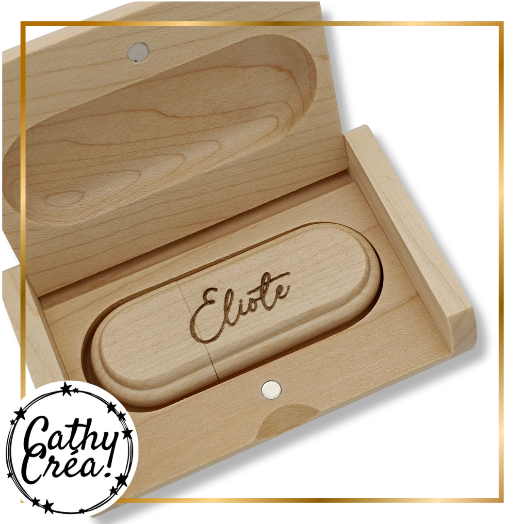 Clé USB en bois gravée et son coffret