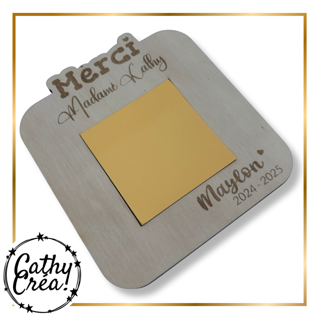 Support à Post-it personnalisé en bois – Cadeau pour maîtresse ou maître