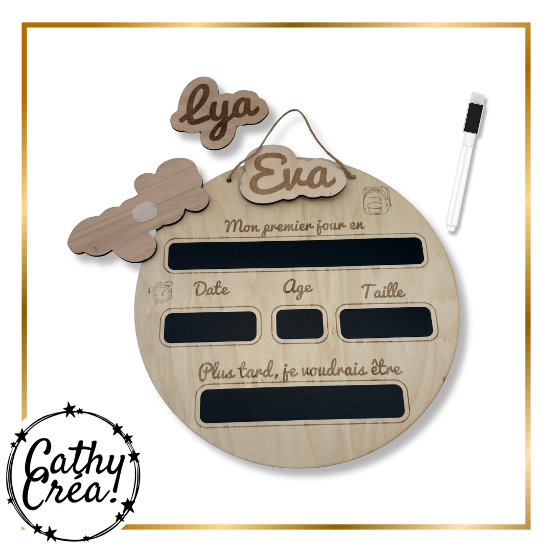 pancarte premier jour d’école, souvenir rentrée scolaire, pancarte prénom bois, cadeau personnalisé enfant, ardoise rentrée.