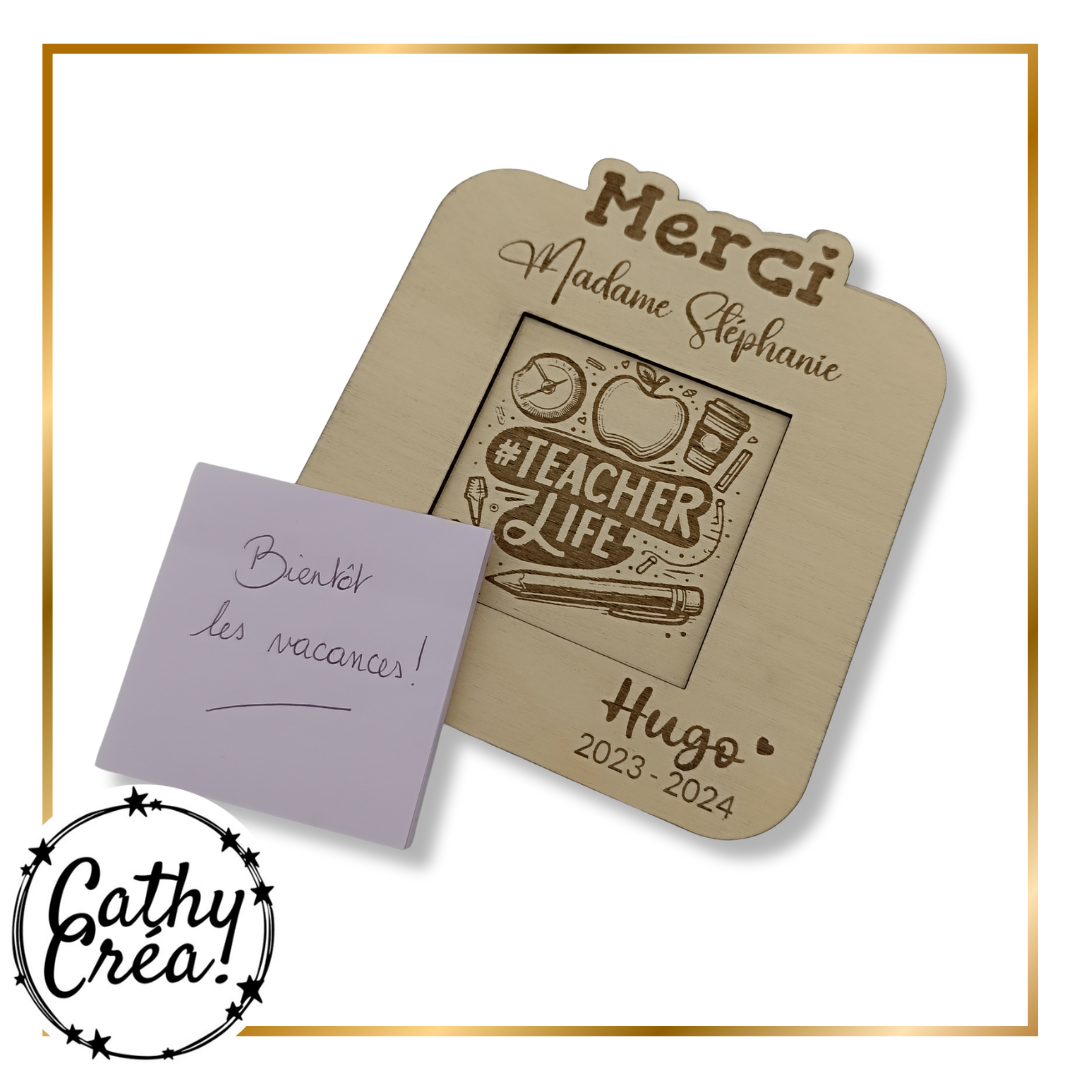 Support à Post-it personnalisé en bois – Cadeau pour maîtresse ou maître