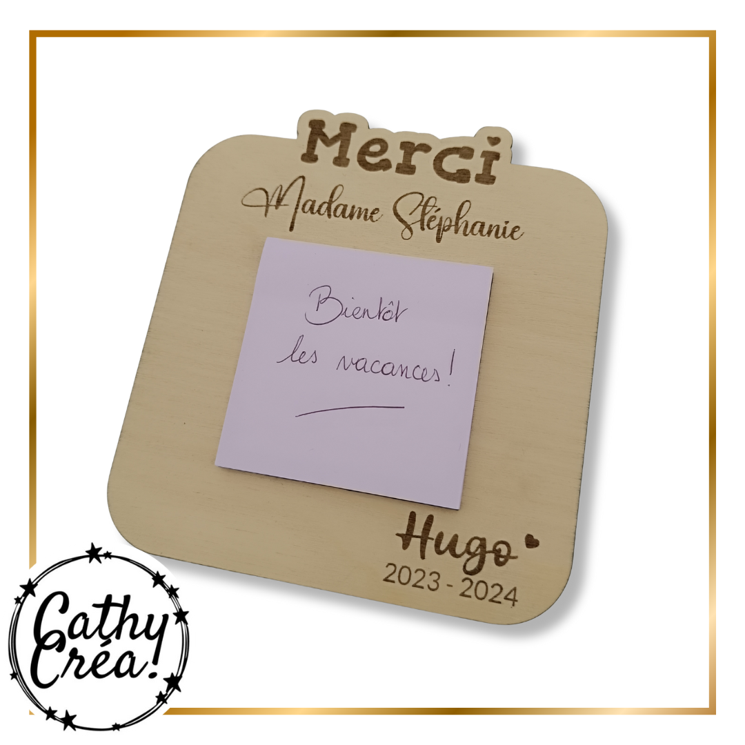 Support à Post-it personnalisé en bois – Cadeau pour maîtresse ou maître