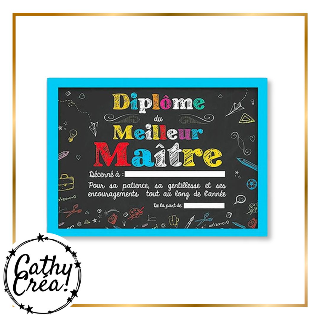 Cadre diplome Meilleur Maitre fond tableau noir coloré avec champs a remplir cadeau ecole
