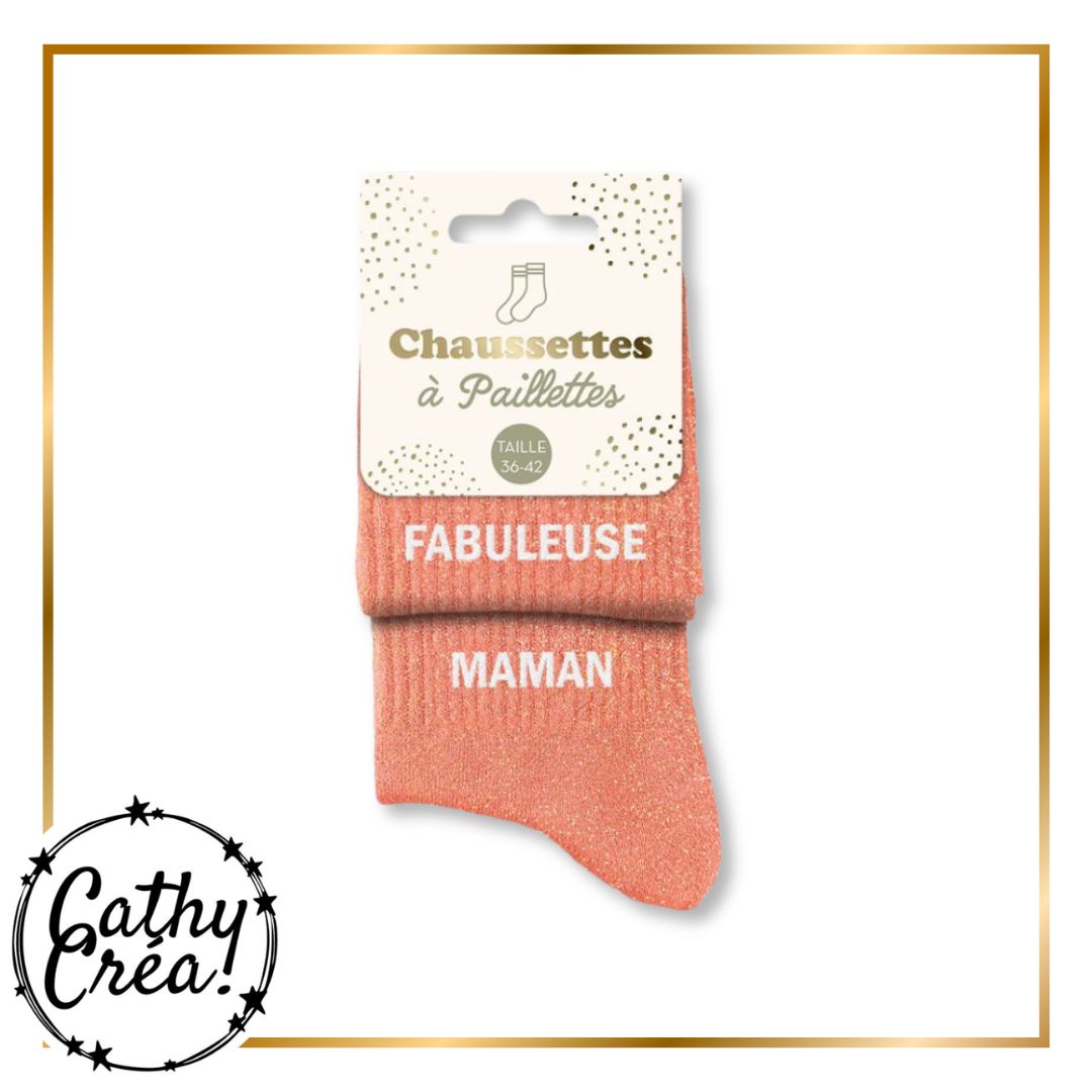 Chaussettes paillettes FABULEUSE MAMAN packaging hangtag taille 36-42 â Cathy CrĂ©a