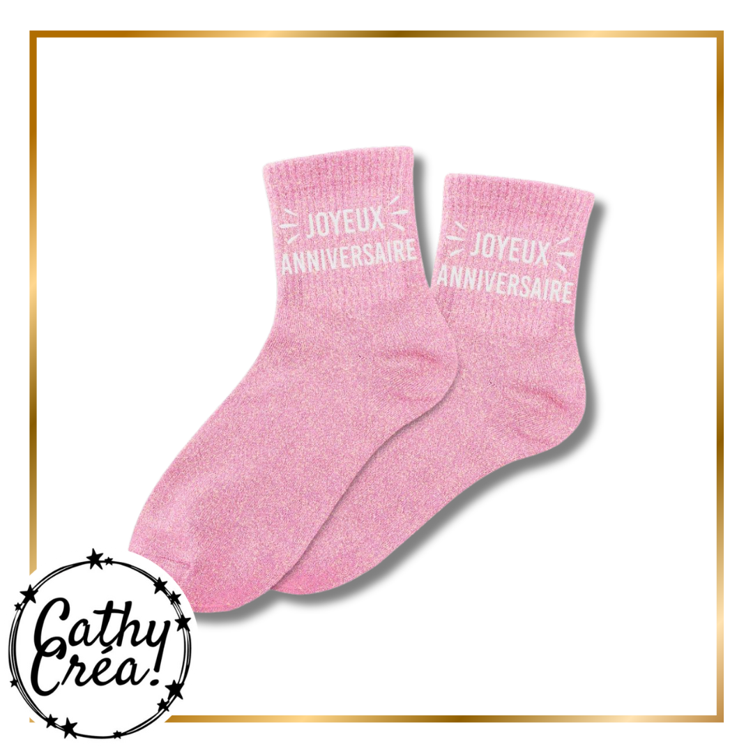 Paire chaussettes paillettes vieux rose inscription COQUINE blanc – Cathy Créa