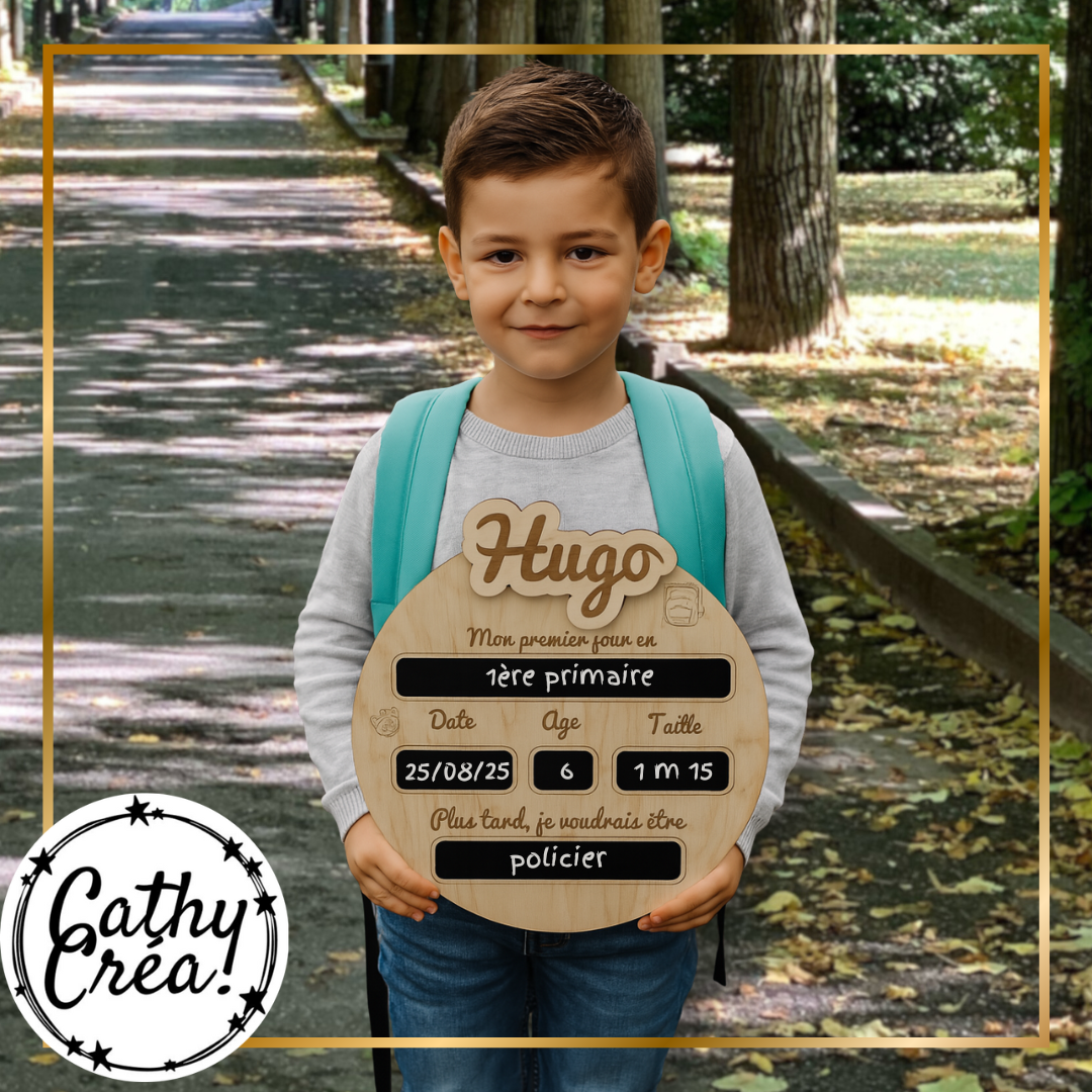 pancarte premier jour d’école, souvenir rentrée scolaire, pancarte prénom bois, cadeau personnalisé enfant, ardoise rentrée.
