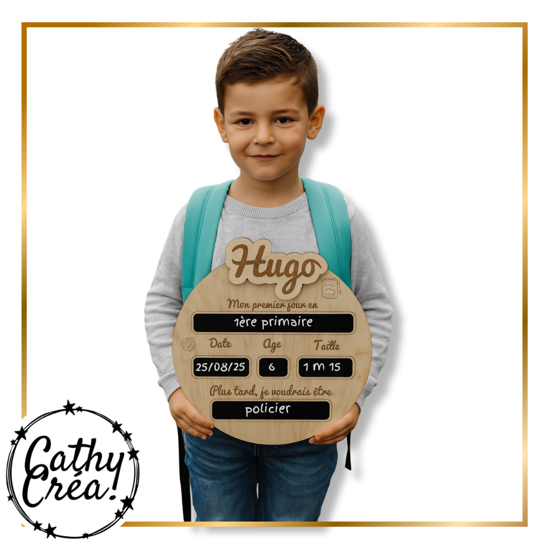 pancarte premier jour d’école, souvenir rentrée scolaire, pancarte prénom bois, cadeau personnalisé enfant, ardoise rentrée.