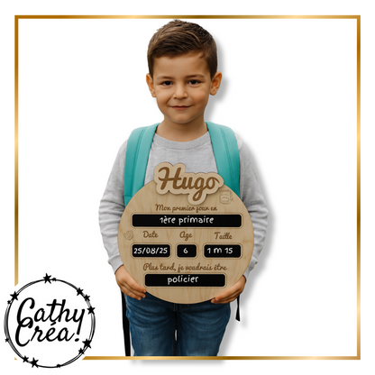 pancarte premier jour d’école, souvenir rentrée scolaire, pancarte prénom bois, cadeau personnalisé enfant, ardoise rentrée.