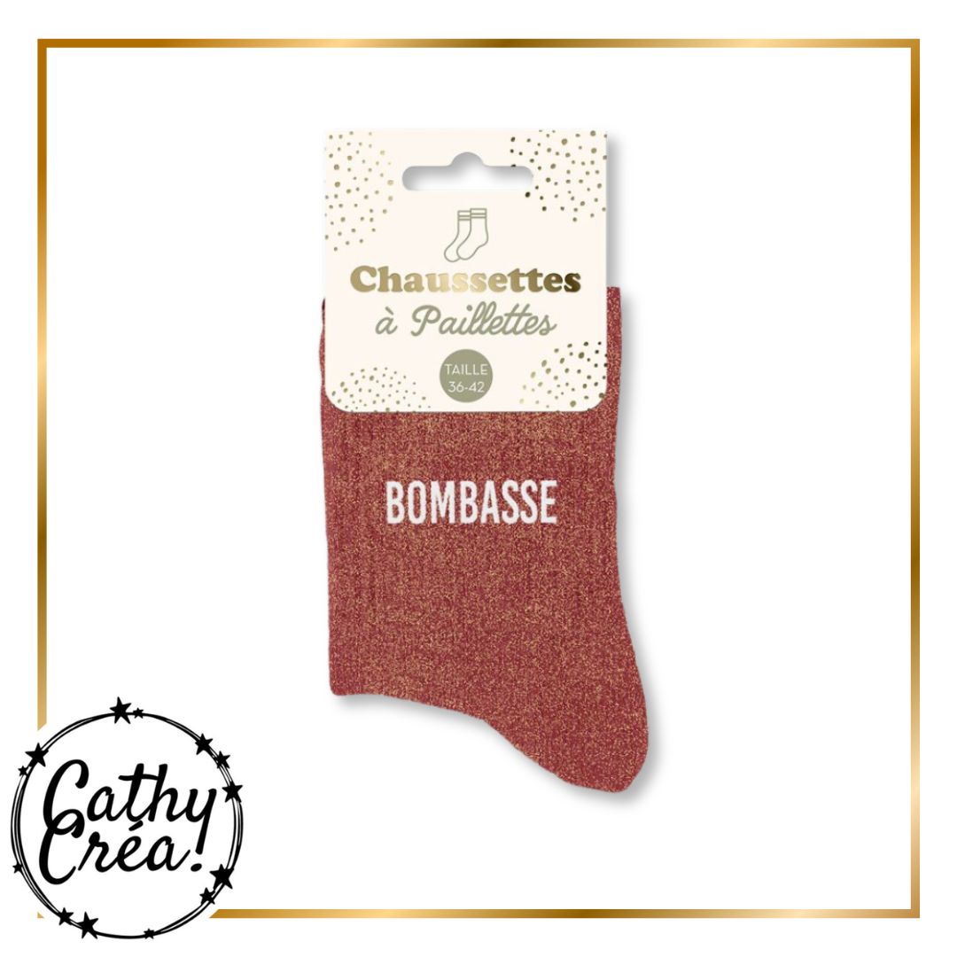 🧦 Chaussettes paillettes "BOMBASSE" – cadeau fun pour femme 🎁