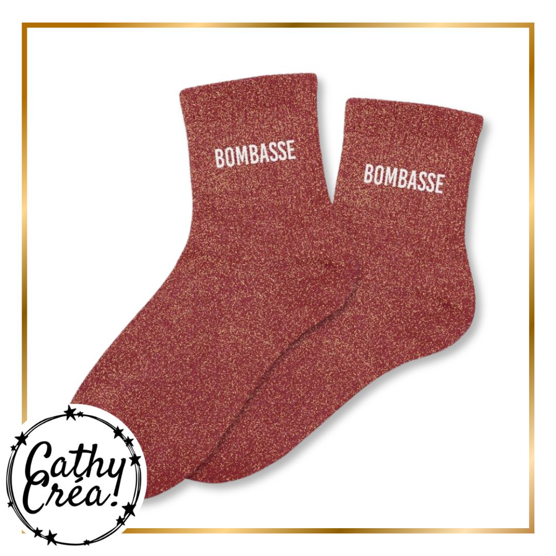 🧦 Chaussettes paillettes "BOMBASSE" – cadeau fun pour femme 🎁