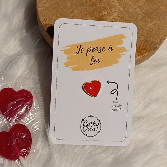 Pin's "Je pense à toi ❤️" - Carte personnalisée