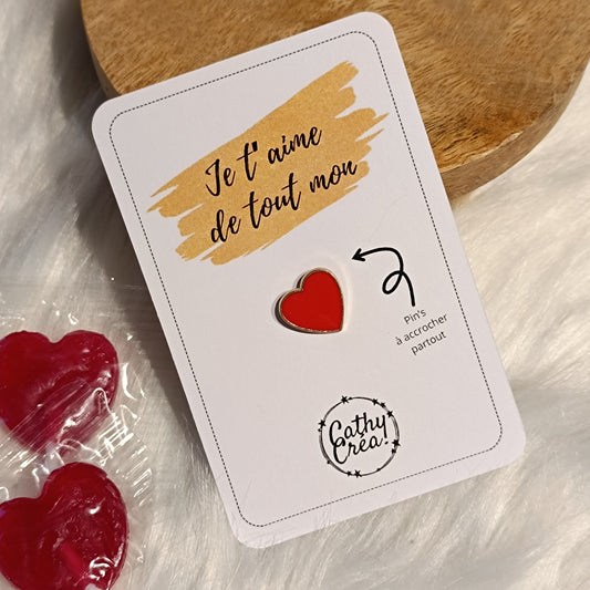 Pin's "Je t'aime de tout mon coeur ❤️" - Carte personnalisée