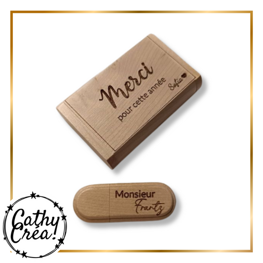 Clé USB en bois gravée et son coffret