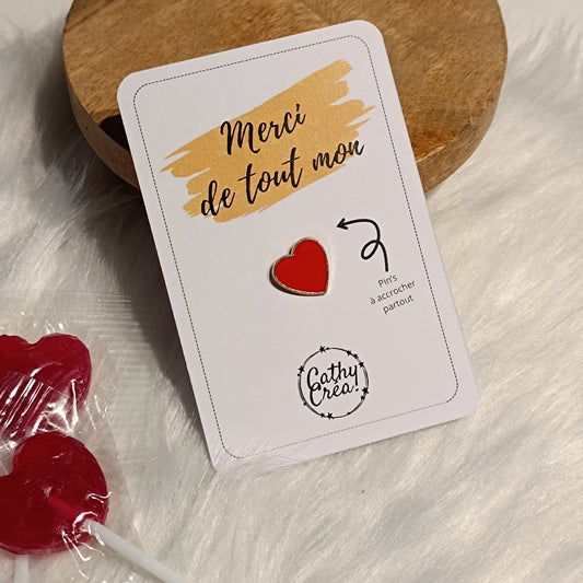 Pin's "Merci de tout mon coeur ❤️" - Carte personnalisée