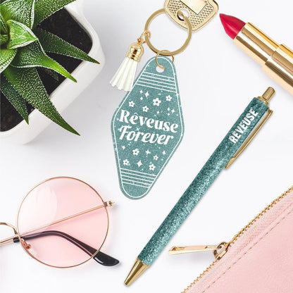 🌙 Duo pailleté – Porte-clés & stylo “Rêveuse forever” ✨