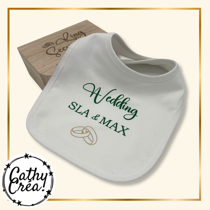 Bavoir bébé personnalisé mariage Wedding – boîte gravée Cathy Créa Belgique