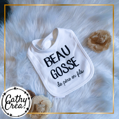 Bavoir bébé blanc personnalisé Beau Gosse de père en fils – flocage Cathy Créa