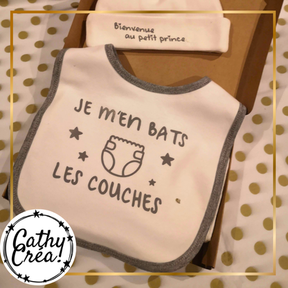 Bavoir bébé personnalisé dans coffret cadeau naissance – Cathy Créa Remicourt