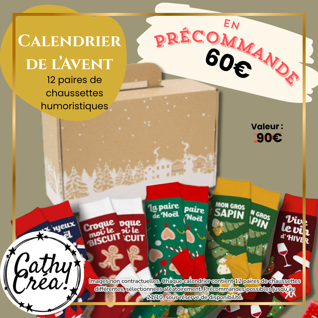 Paire de chaussettes de Noël Vive le vin d'hiver, calendrier de l'Avent Cathy Créa