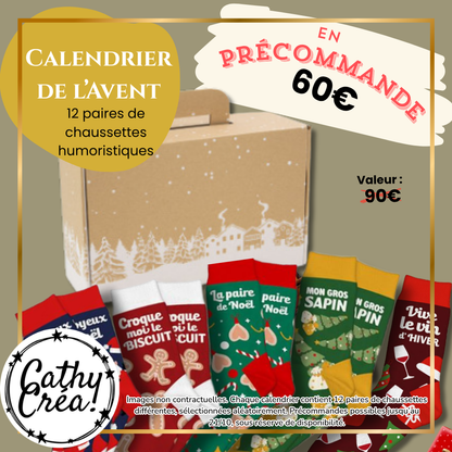 Paire de chaussettes de Noël Vive le vin d'hiver, calendrier de l'Avent Cathy Créa