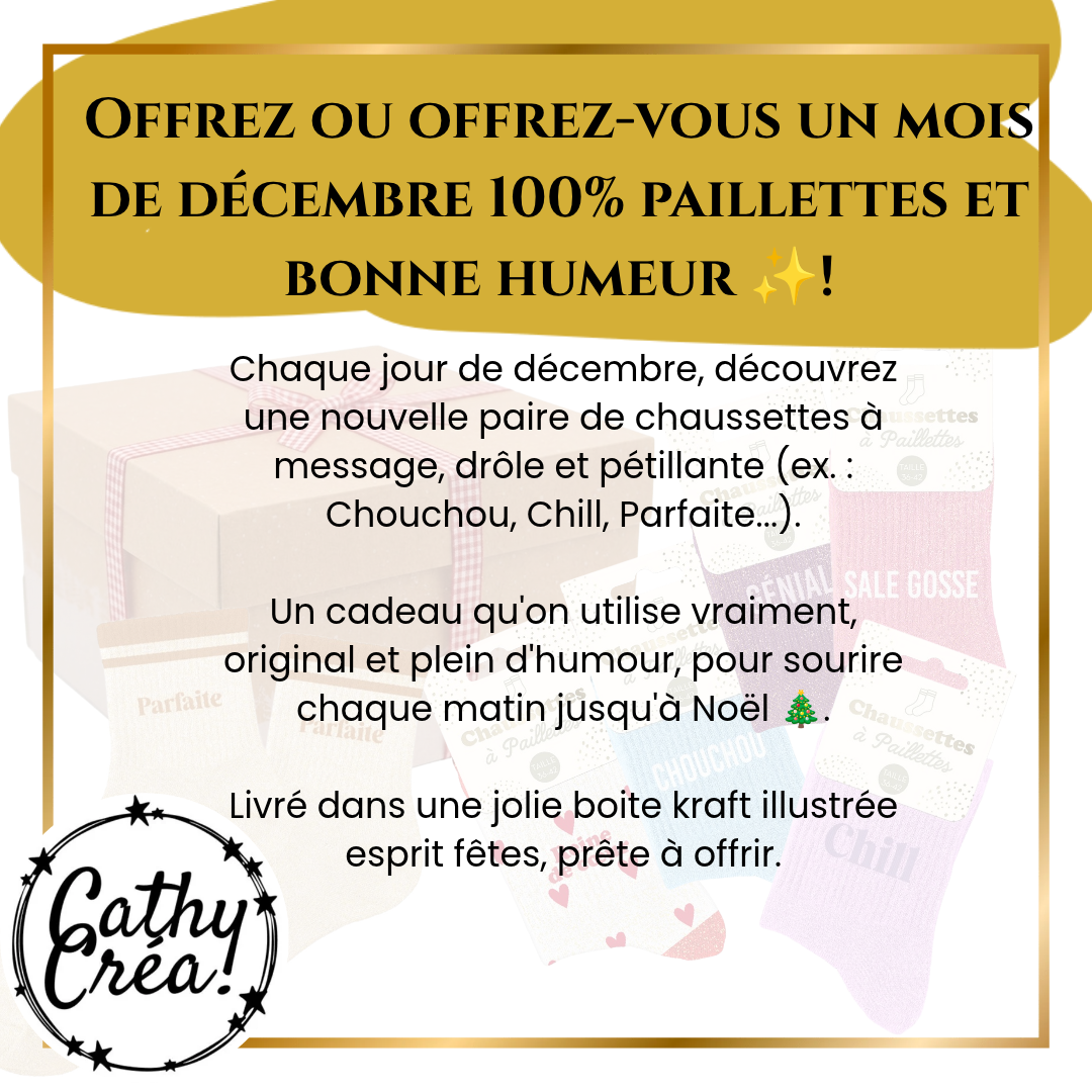 Calendrier de l'Avent chaussettes à paillettes, cadeau de Noël original à offrir