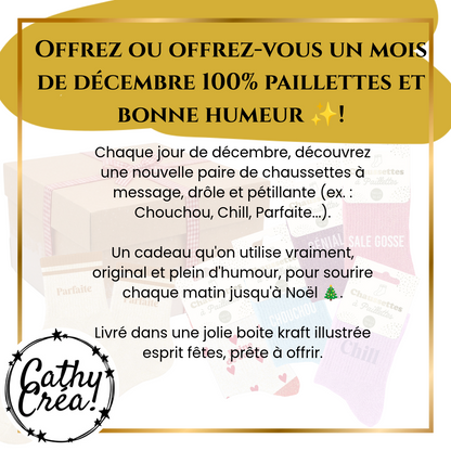 Calendrier de l'Avent chaussettes à paillettes, cadeau de Noël original à offrir