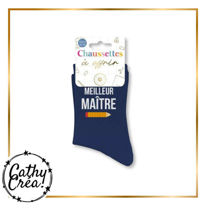 Chaussettes Meilleur Maître présentées sur étiquette Chaussettes à offrir thème école taille 39-45