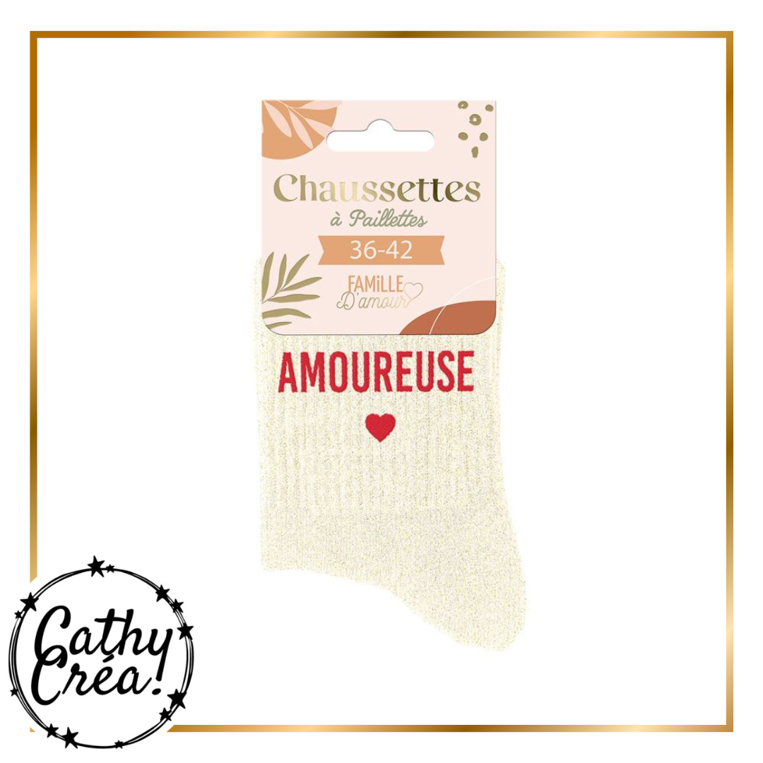 Chaussettes Amoureuse dans leur packaging Famille d'Amour – taille 36-42 prêt à offrir