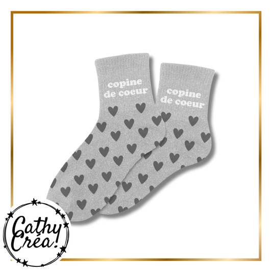 Paire chaussettes paillettes bleu BONJOUR BOMBASSE blanc – cadeau fun Cathy Créa