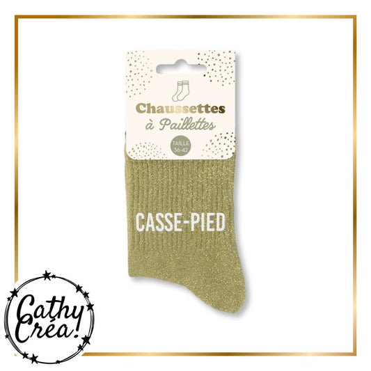 Chaussettes paillettes dorées CASSE-PIED packaging hangtag taille 36-42 – Cathy Créa