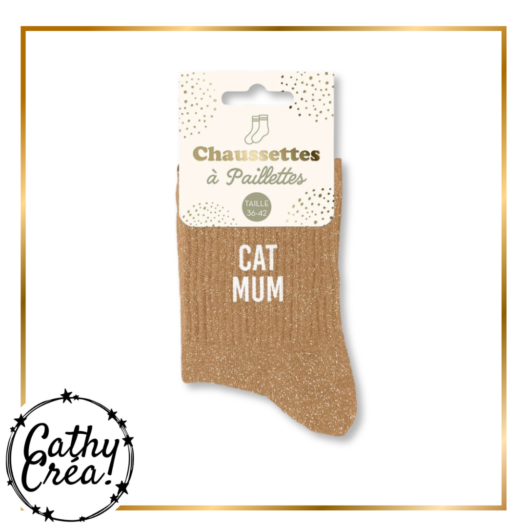 Emballage chaussettes à paillettes Cat Mum, taille unique 36-42