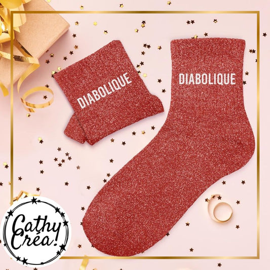 Chaussettes paillettes rouges DIABOLIQUE ambiance festive – cadeau décalé femme Belgique