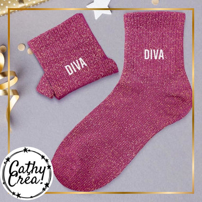 Détail fil métallisé doré chaussette paillettes DIVA – cadeau femme original Belgique