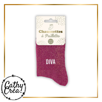 Chaussettes paillettes DIVA dans son packaging hangtag taille 36-42 – Cathy Créa