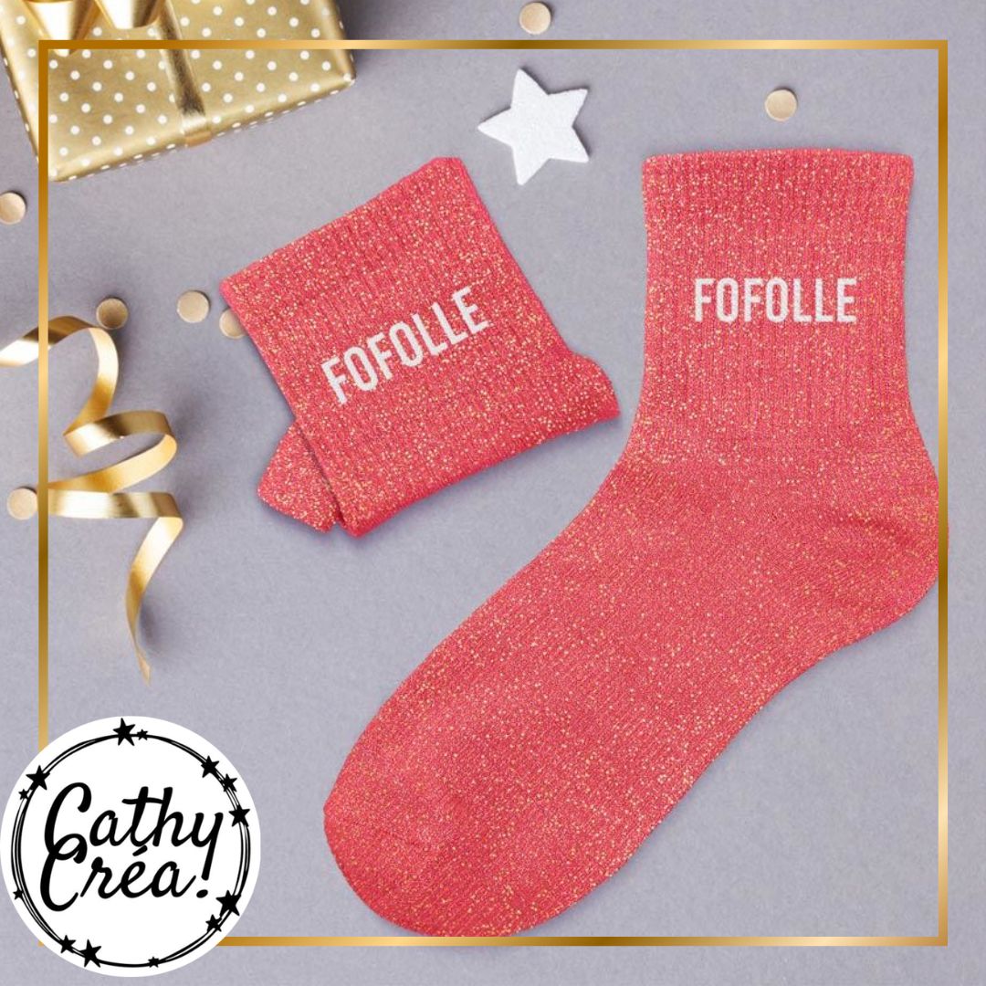 Chaussettes paillettes corail doré FOFOLLE ambiance festive – cadeau original femme