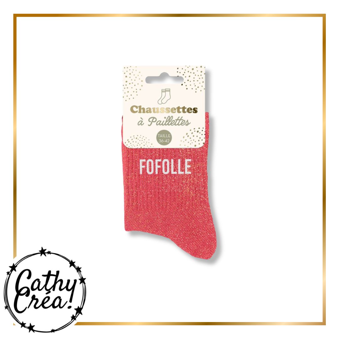 Chaussettes paillettes FOFOLLE packaging hangtag taille 36-42 – Cathy Créa Belgique
