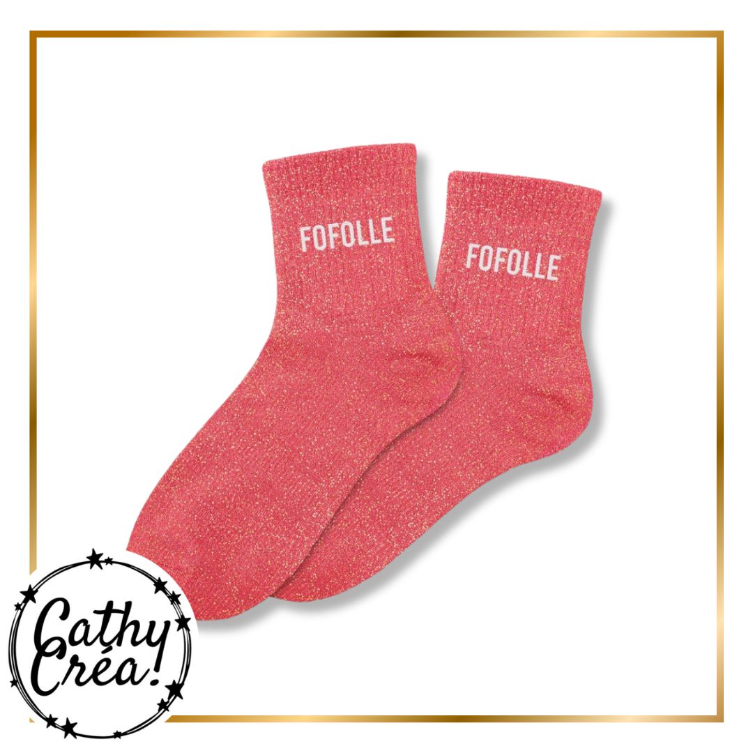Paire chaussettes paillettes corail FOFOLLE blanc – cadeau fun femme Cathy Créa Belgique