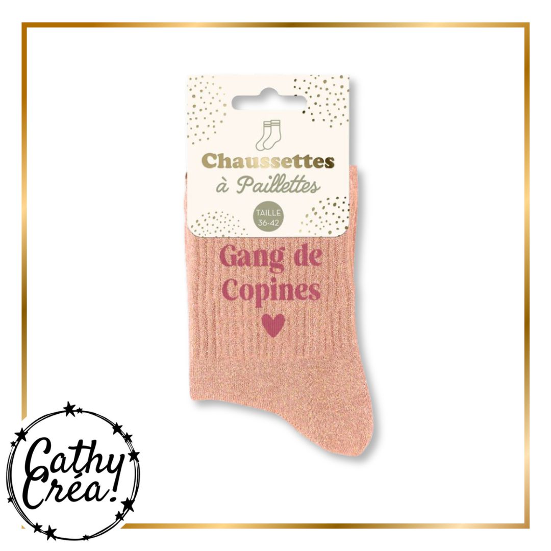 Chaussettes à paillettes rose doré Gang de Copines dans leur emballage – cadeau amie original