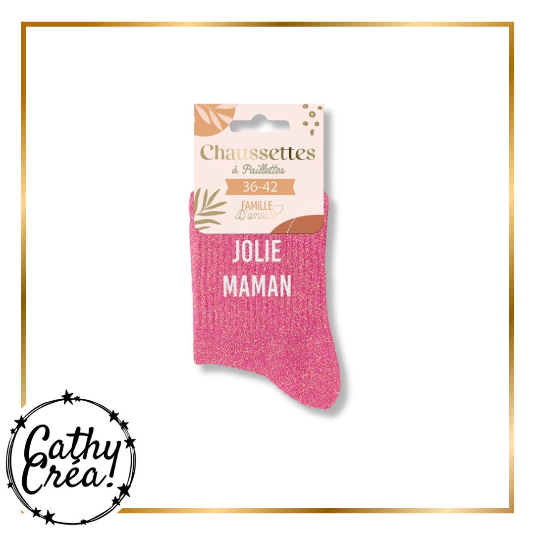 Chaussettes paillettes JOLIE MAMAN packaging Famille d'Amour taille 36-42 – Cathy Créa