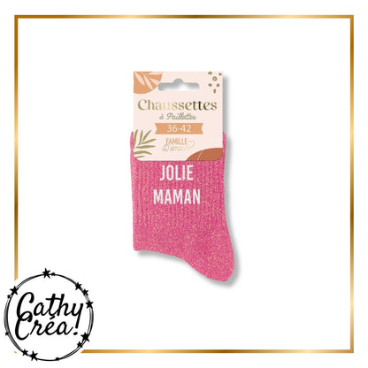 Chaussettes paillettes JOLIE MAMAN packaging Famille d'Amour taille 36-42 – Cathy Créa