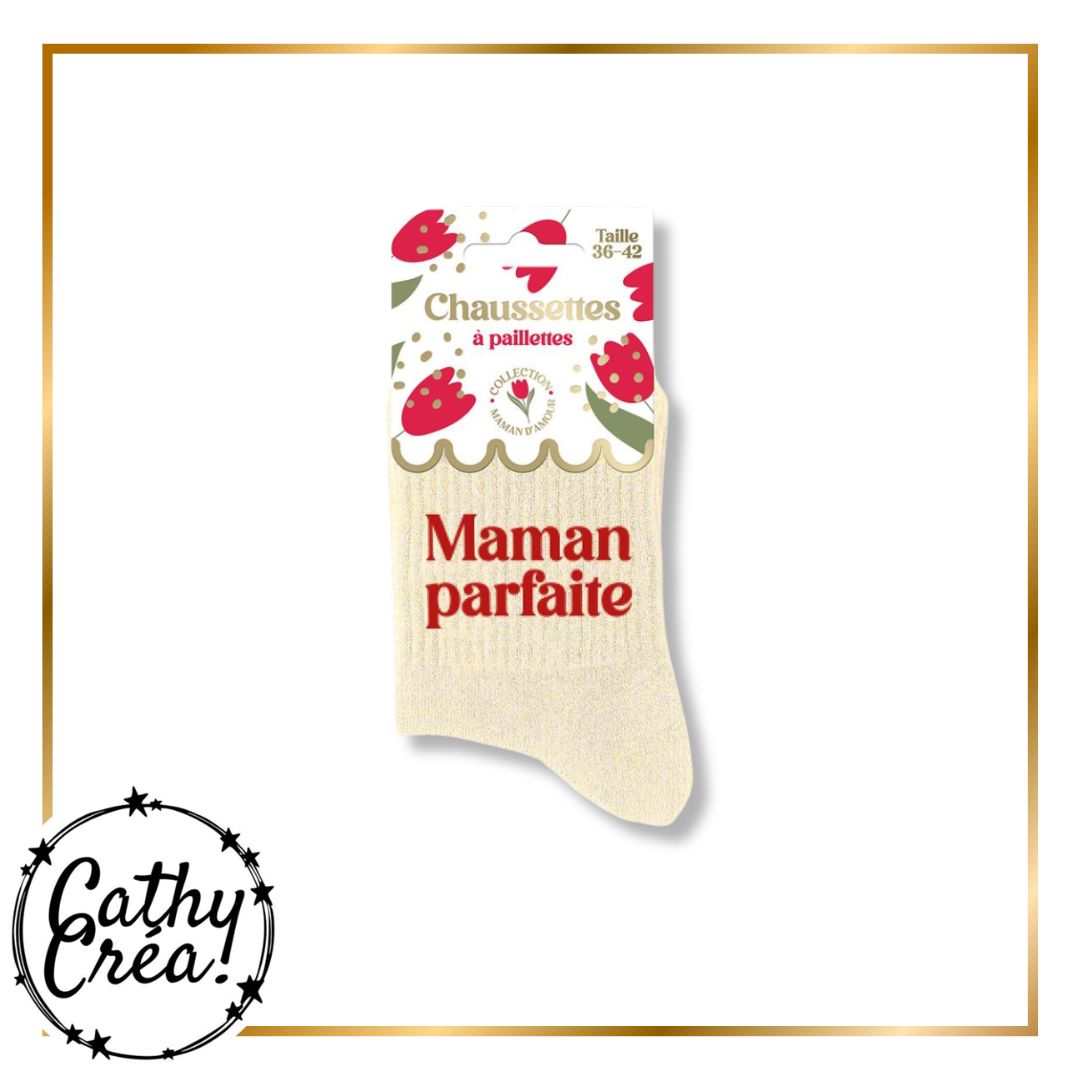 Chaussettes paillettes Maman parfaite packaging Collection Maman d'Amour taille 36-42