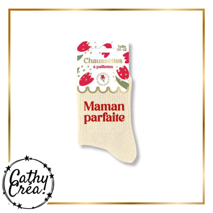 Chaussettes paillettes Maman parfaite packaging Collection Maman d'Amour taille 36-42