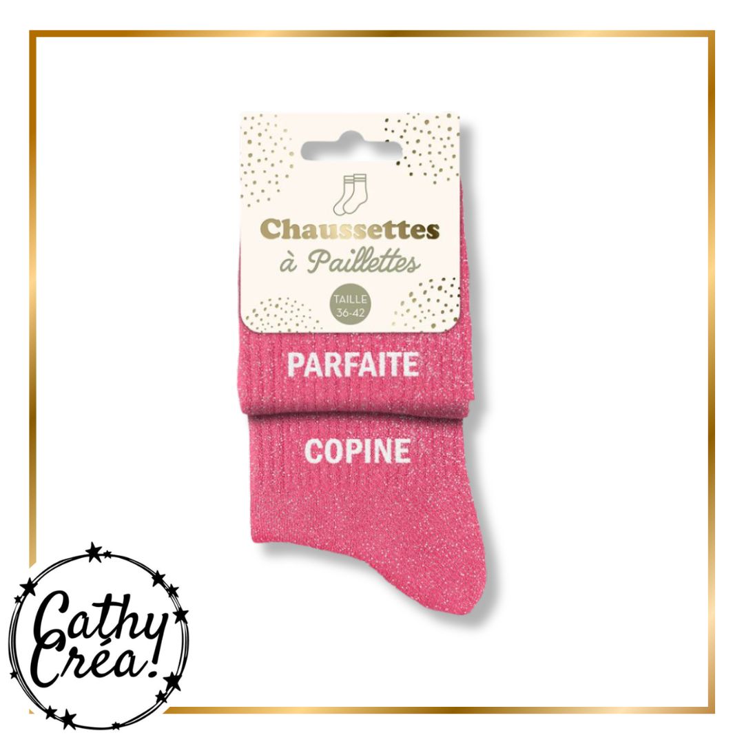 Chaussettes paillettes PARFAITE COPINE packaging hangtag taille 36-42 – Cathy Créa