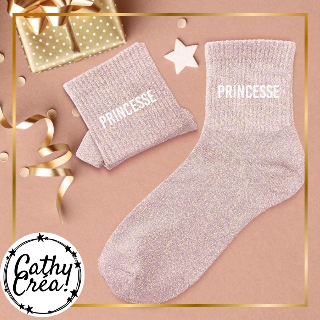 Chaussettes paillettes rose PRINCESSE ambiance cadeau festif – idée cadeau femme Belgique