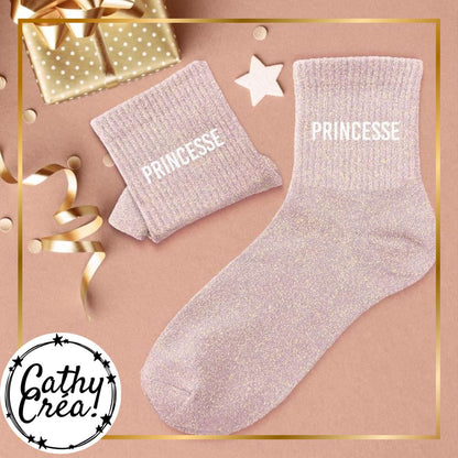 Chaussettes paillettes rose PRINCESSE ambiance cadeau festif – idée cadeau femme Belgique
