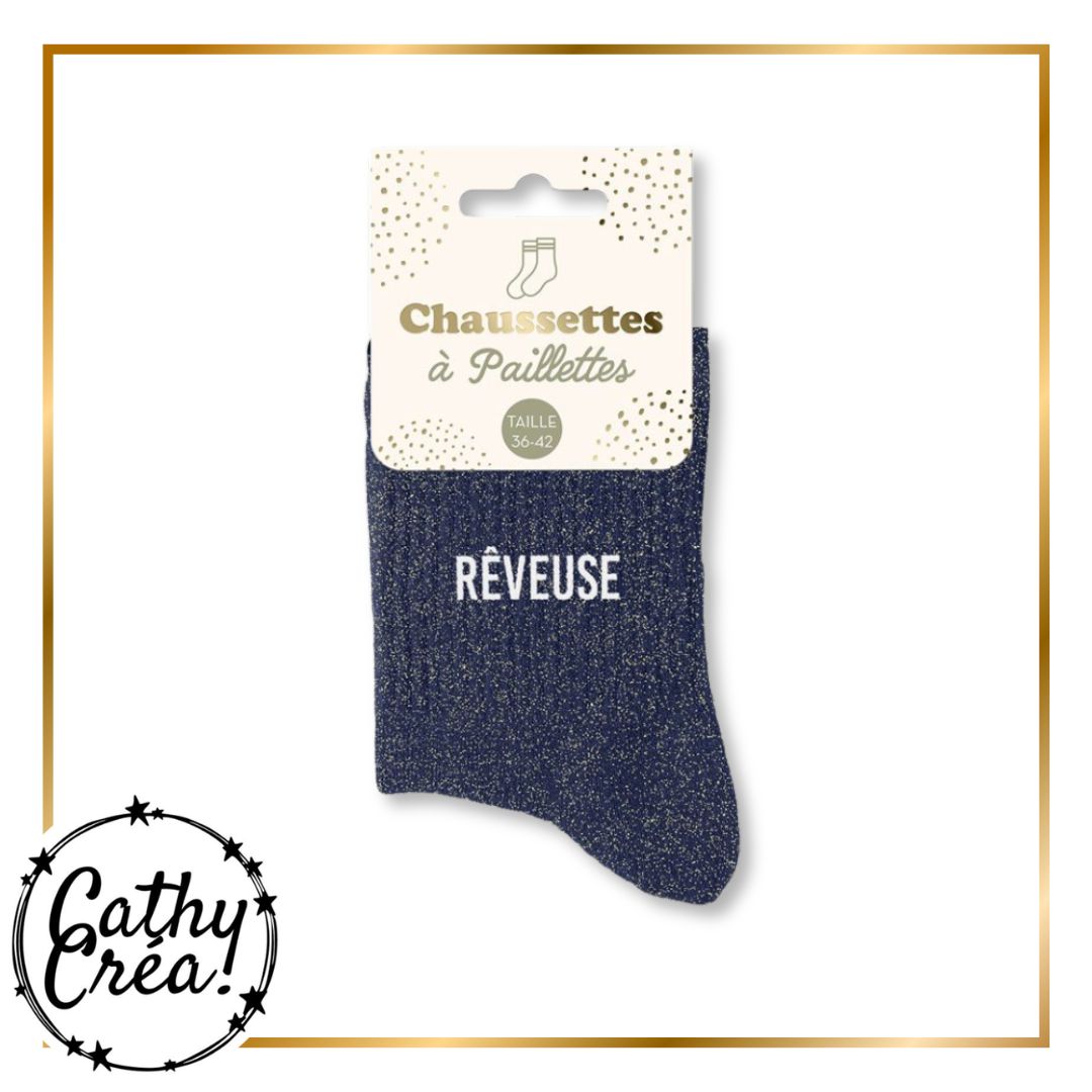 Chaussettes paillettes REVEUSE dans son packaging hangtag taille 36-42 – Cathy Créa