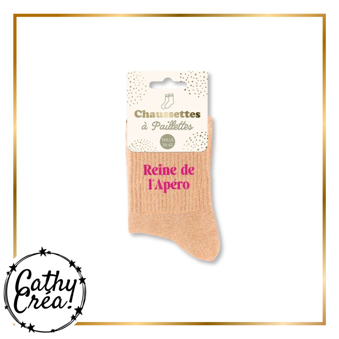 Chaussettes Reine de l'Apero pailletées sur étiquette Chaussettes à Paillettes taille 36-42