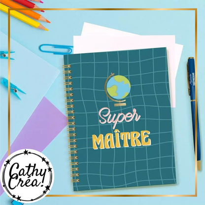Coffret cadeau carnet de notes et stylo Super Maître bleu canard dans son emballage