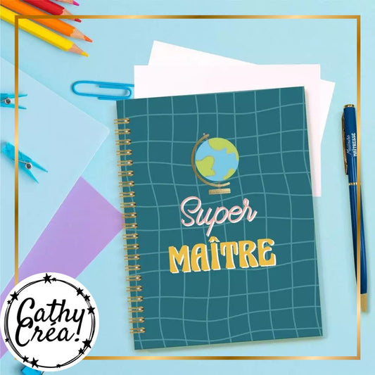 Coffret cadeau carnet de notes et stylo Super Maître bleu canard dans son emballage