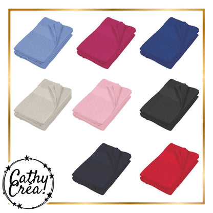 Draps de plage personnalisables Cathy Crea disponibles en 8 couleurs bleu rose marine beige
